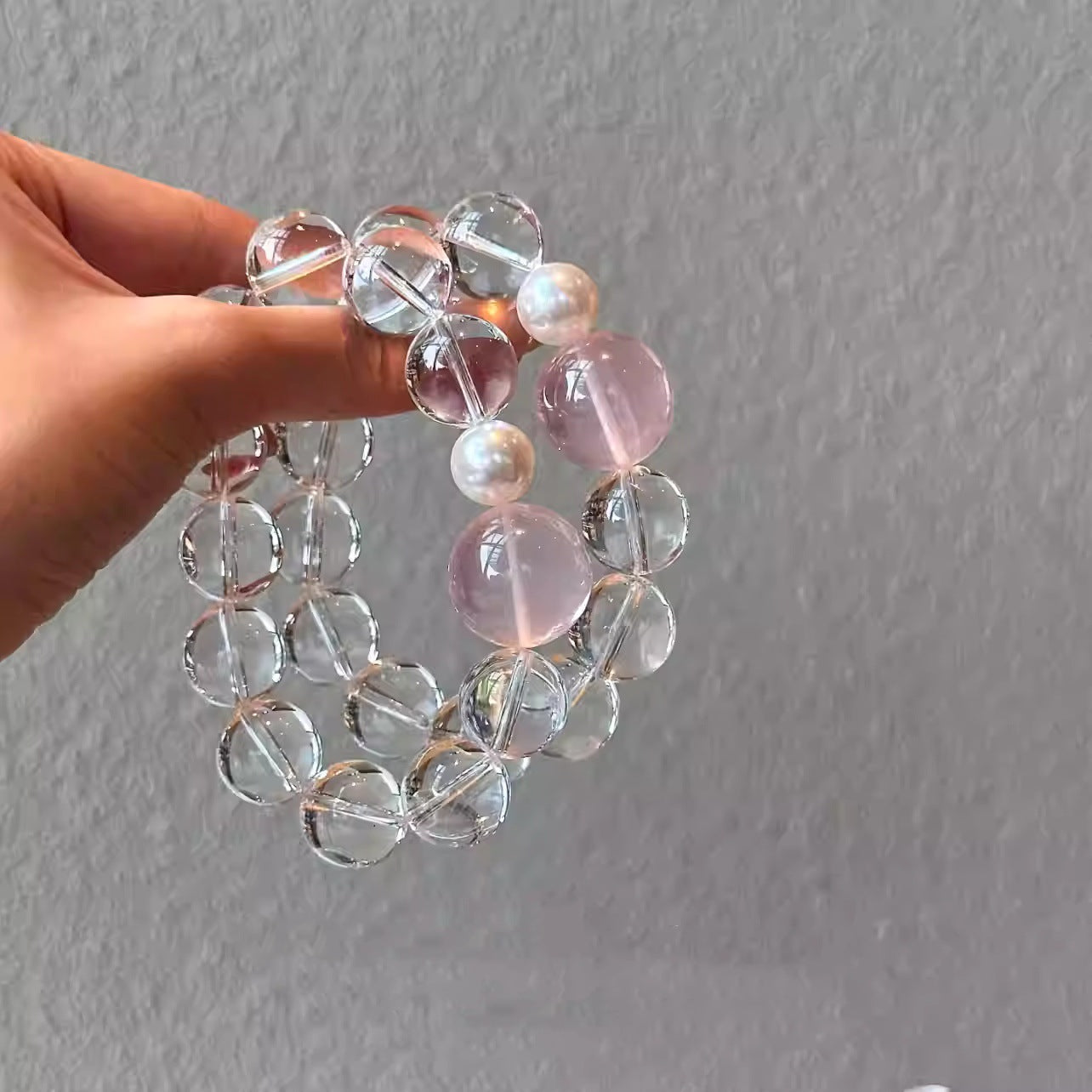 2025 Natural 8A Collection Grade Brazilian White Crystal Pink Crystal Bracelet Gift Original Design Bracelet