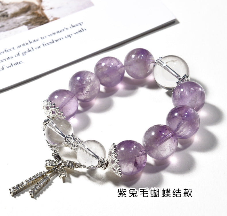 Natural amethyst bracelet micro-inlaid bow niche light luxury powder crystal aquamarine bracelet.