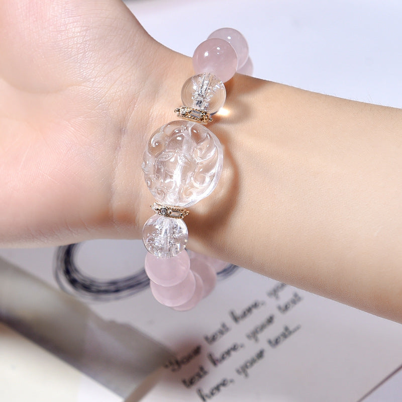 Natural Pink Crystal Bracelet White Crystal Fox Bracelet