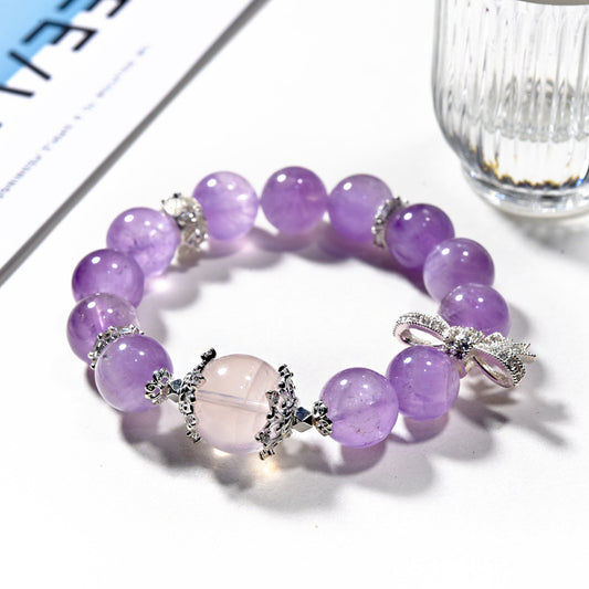 Natural lavender amethyst fashion original bracelet color retention slightly inlaid bow women's bracelet.