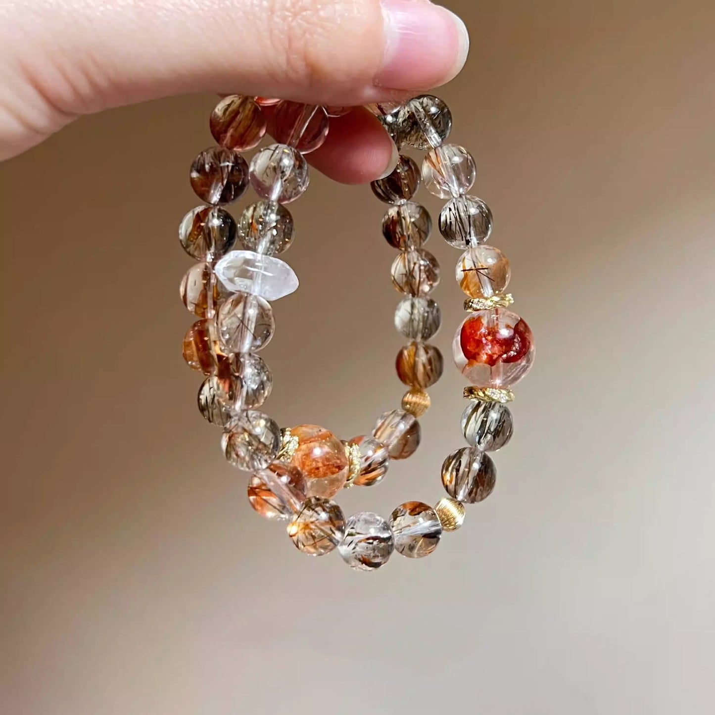 Natural black gold super seven red glue flower bracelet, gold-wrapped crystal bracelet, women's niche design jewelry.