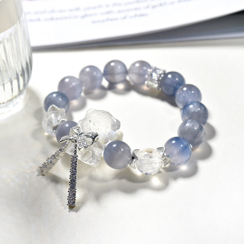 Natural brushed fluorite bracelet, white crystal bear bracelet.