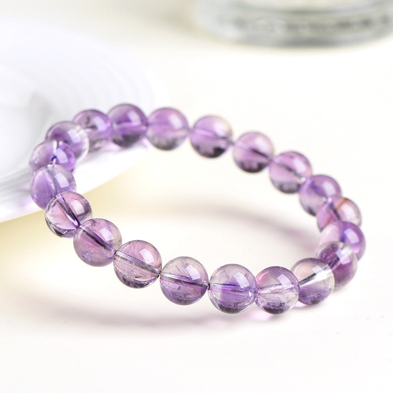 Grade 7A old mine purple rabbit hair round bead bracelet, ice purple rabbit hair crystal loose bead bracelet.