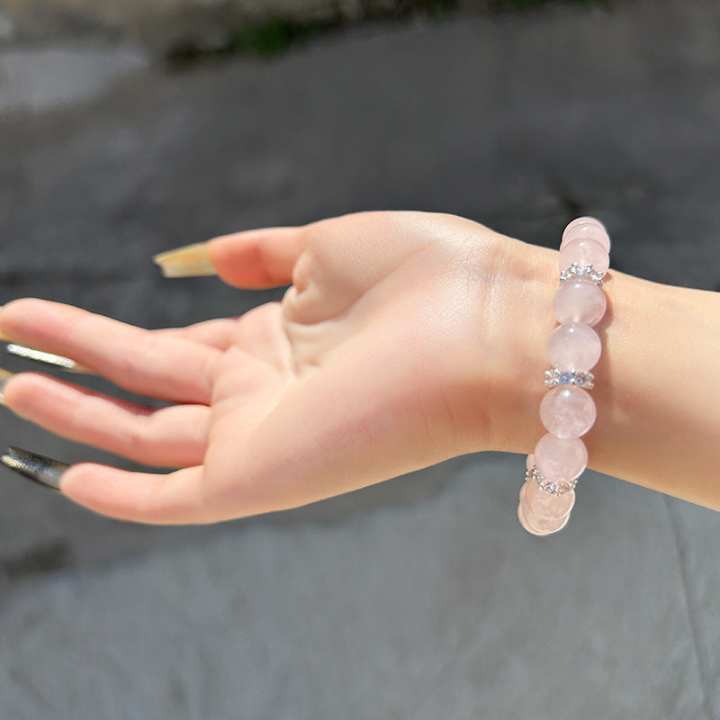 Natural powder crystal bracelet powder crystal peach pink bracelet.