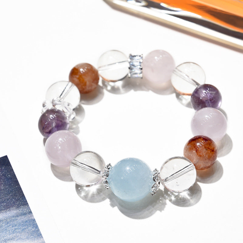 Natural powder crystal aquamarine amethyst bracelet Duobao bracelet.