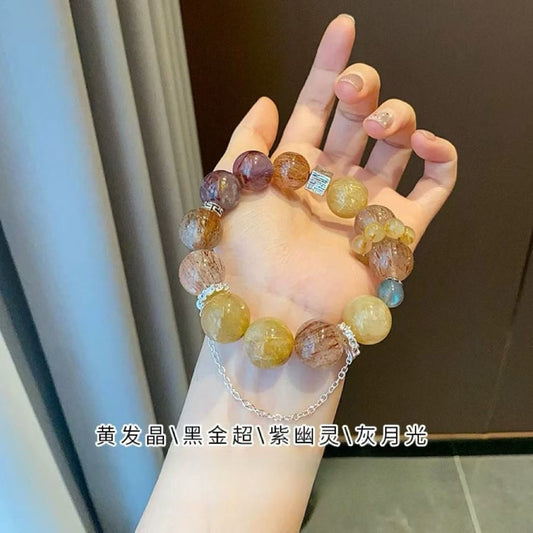 Natural yellow hair crystal black gold super bracelet women's high sense of extravagance exquisite fashion natural crystal jewelry