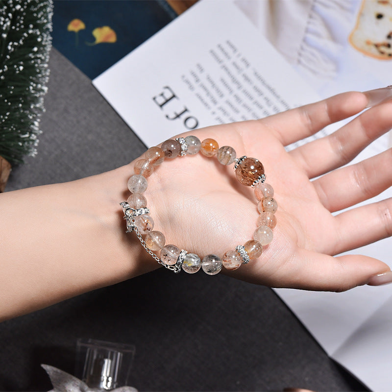 Natural color rabbit hair crystal beaded bracelet women's fashion high sense black gold super seven black hair crystal bracelet