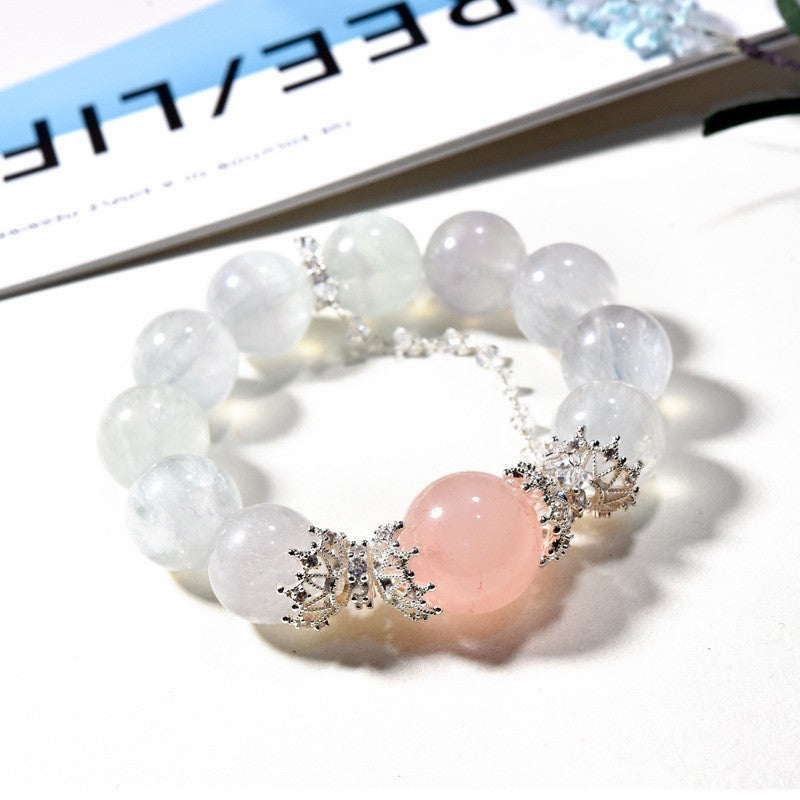 Natural brushed fluorite bracelet, blue light color fluorite crystal bracelet with micro-inlaid beads DIY fashion jewelry.