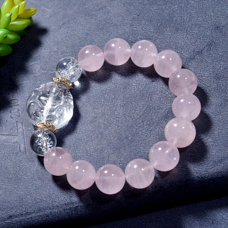 Natural Pink Crystal Bracelet White Crystal Fox Bracelet