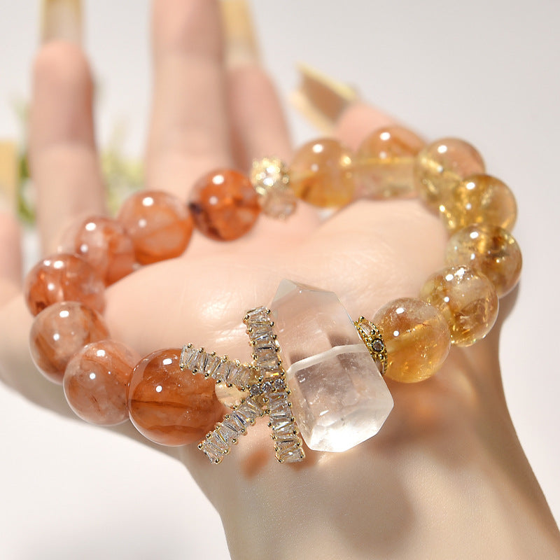 Crystal pillar yellow tower crystal bracelet, red glue flower bracelet, citrine bracelet.