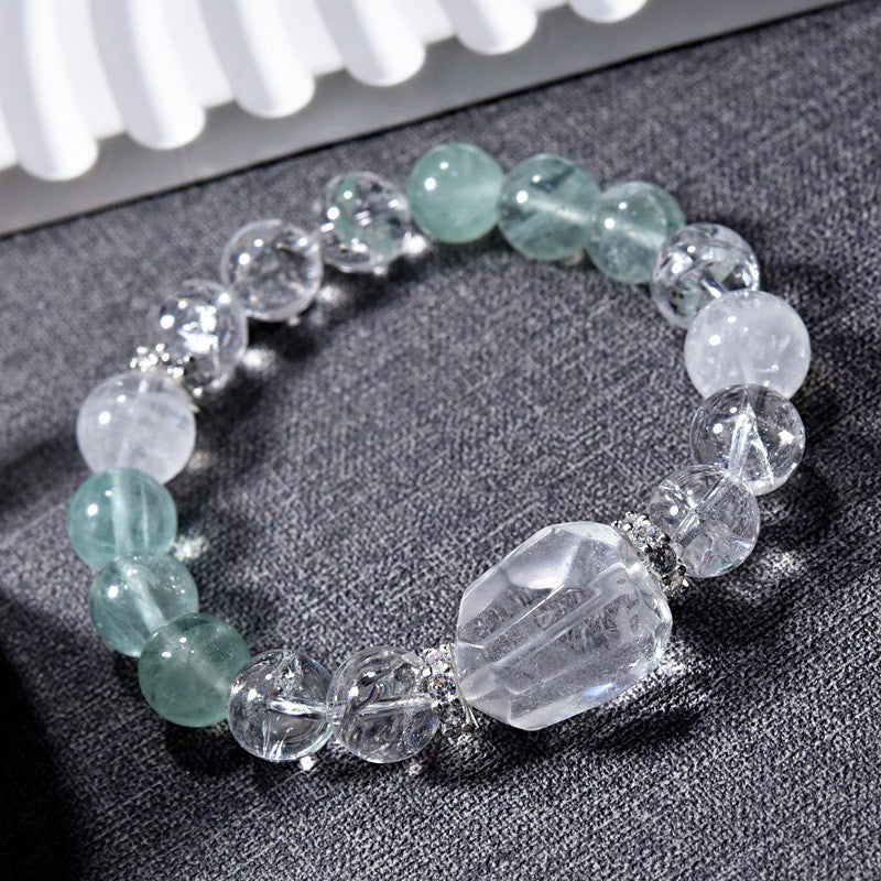 Natural brushed fluorite bracelet, blue light color fluorite crystal bracelet with micro-inlaid beads DIY fashion jewelry.
