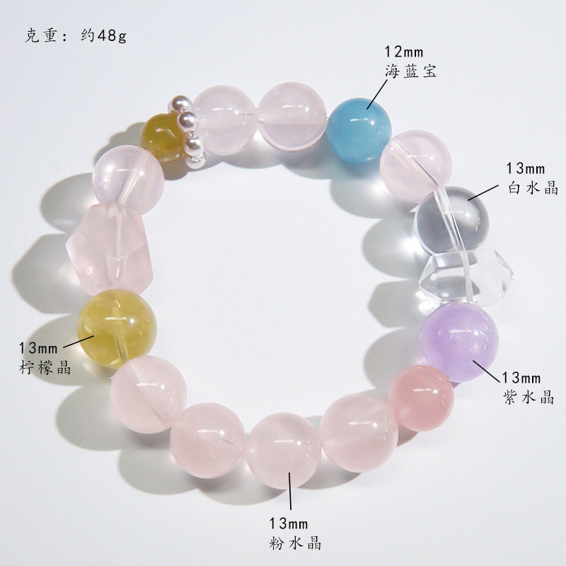 Natural Rainbow Duobao Bracelet Women's White Crystal Aquamarine Powder Crystal Citrine Beaded Bracelet Small Fresh Jewelry