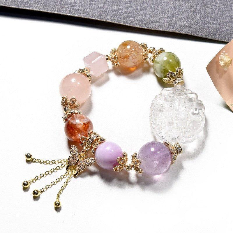Natural powder crystal aquamarine amethyst bracelet Duobao bracelet.