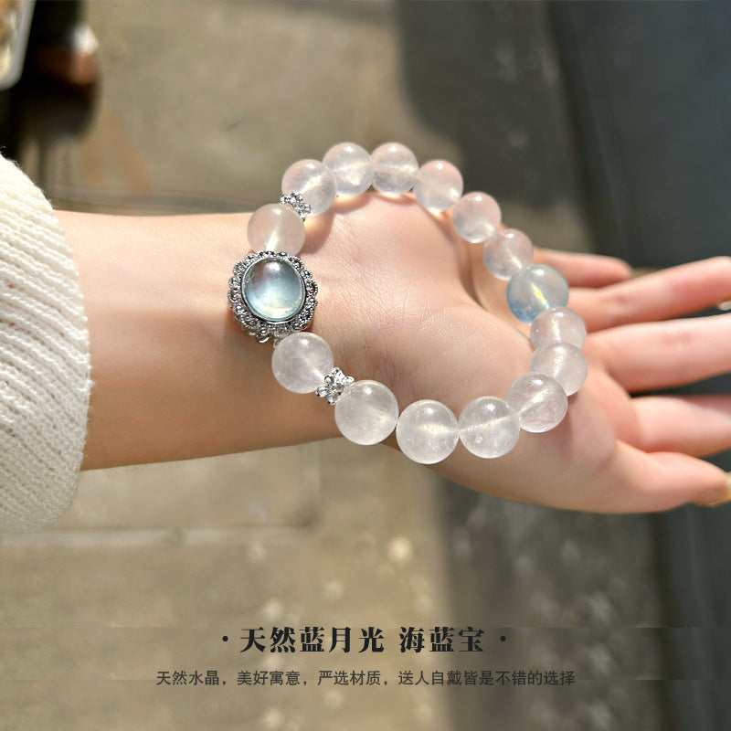 Natural blue moonstone bracelet Aquamarine elongated stone magic box bracelet.