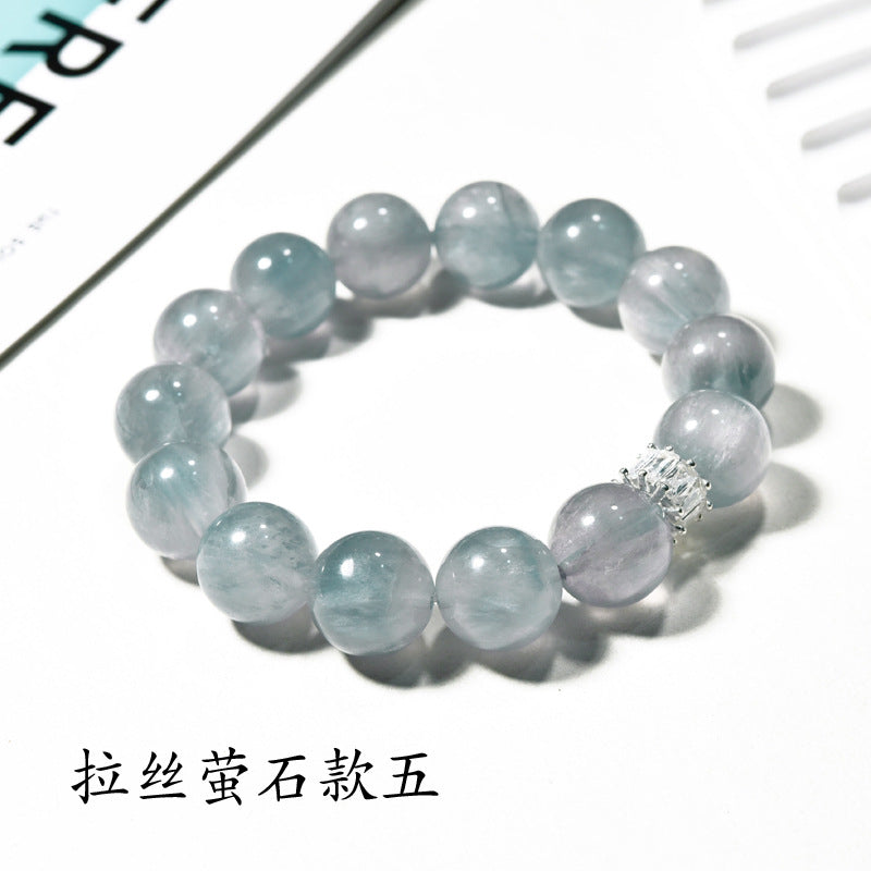Natural brushed fluorite bracelet, blue light color fluorite crystal bracelet with micro-inlaid beads DIY fashion jewelry.