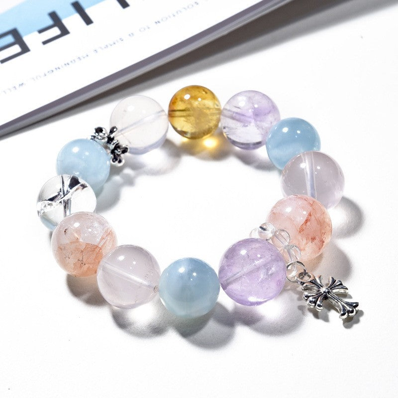Natural powder crystal aquamarine amethyst bracelet Duobao bracelet.