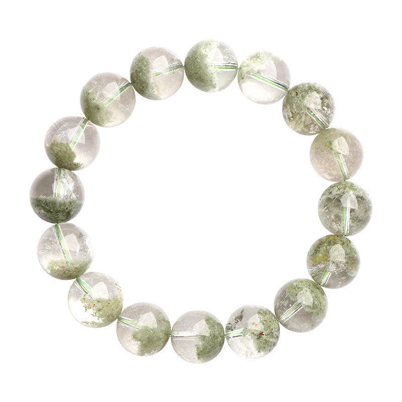Natural Matcha Green Ghost Bead Bracelet, Matcha Green Ghost Half Basin Bracelet