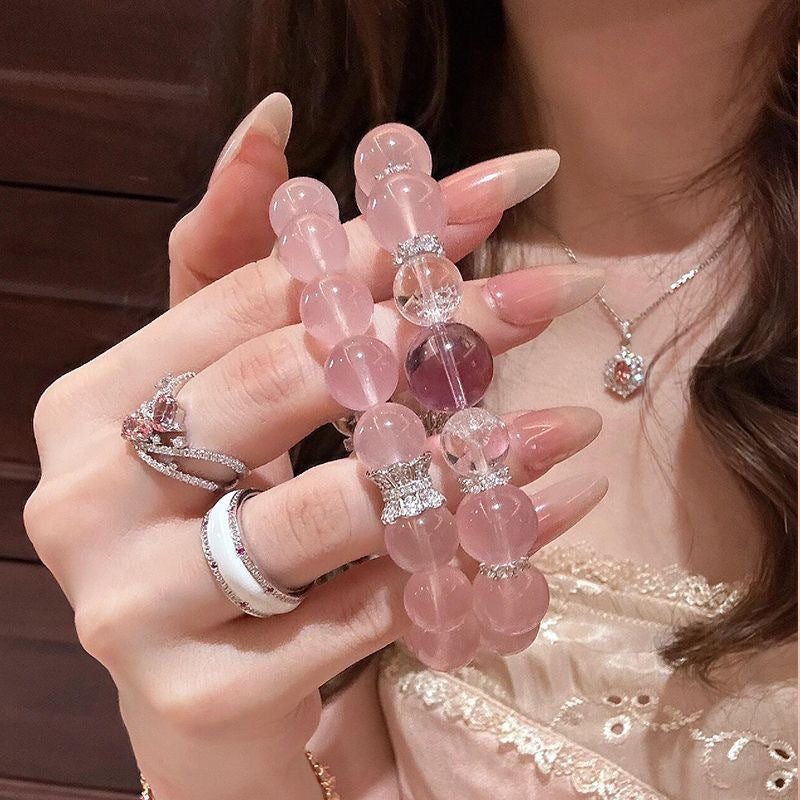 Natural pink crystal bracelet increases peach blossom luck bracelet girls amethyst transfer bead jewelry