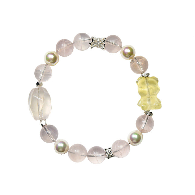 Natural powder crystal bracelet, citrine bear bracelet, fashionable women's love gift.