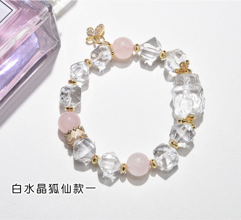 Natural white crystal fox faceted bracelet.