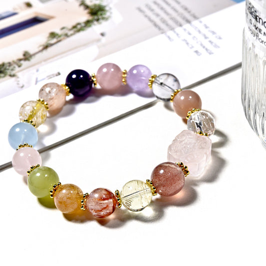 Ruyi Sugar Cube Duobao Powder Crystal Beaded Bracelet Women's Fashion High-end Aquamarine Bracelet