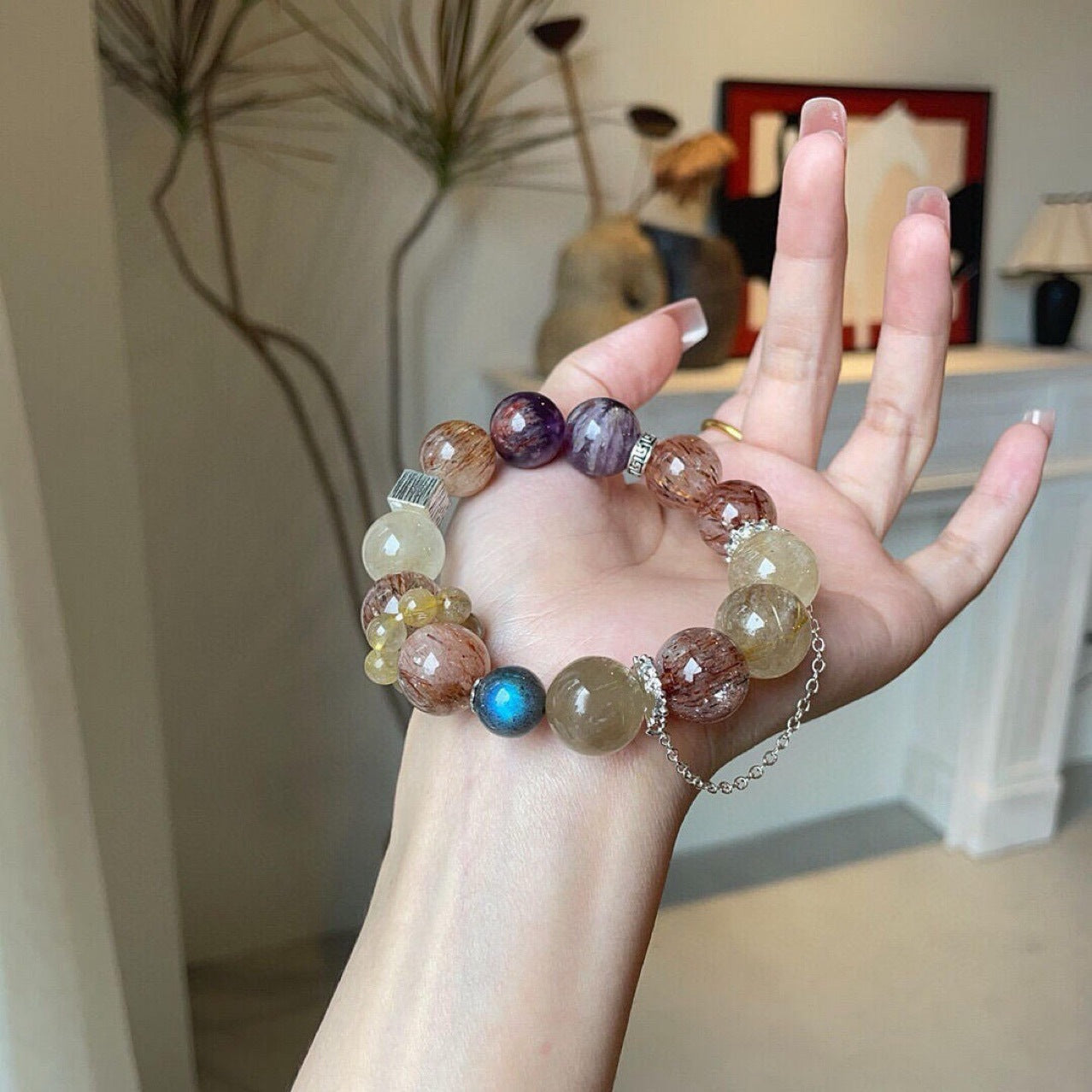 Natural Crystal Bracelet Purple Ghost Moonstone Bracelet Black Gold Ultra Citrine Bracelet