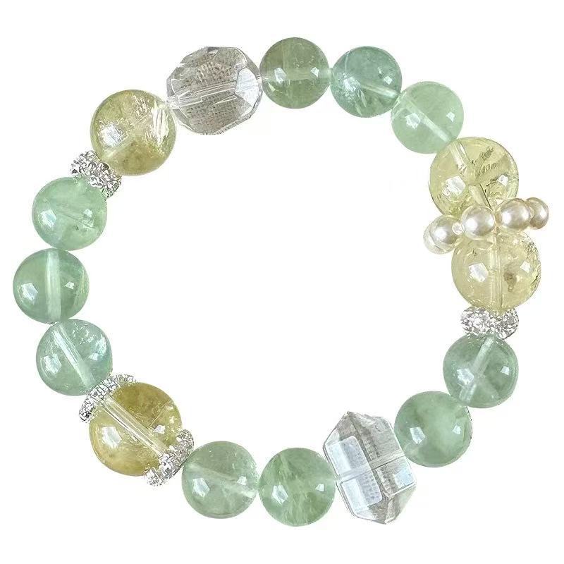 Natural Lemon Citrine Green Fluorite Bracelet Women's Suitable for Summer Clear Jewelry