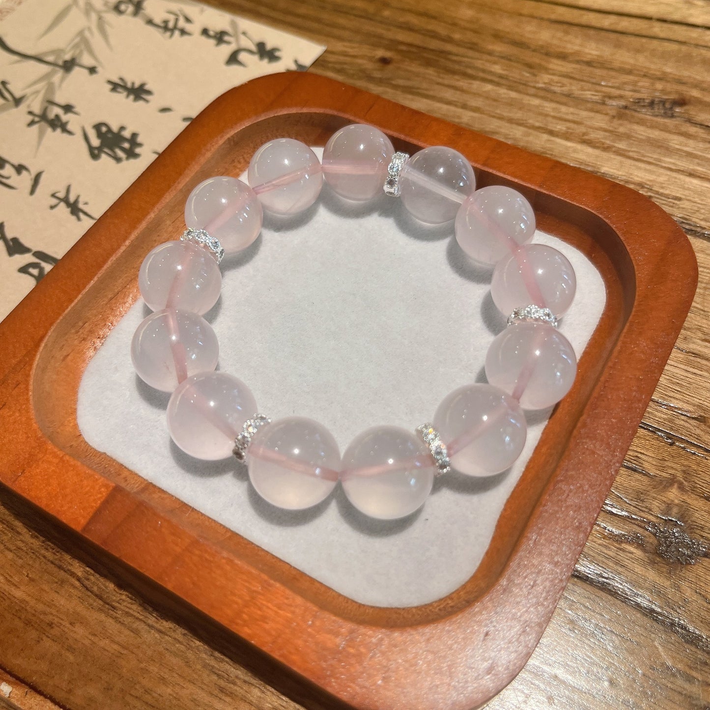 Natural star powder round bead bracelet women's Mozambique powder crystal bracelet light luxury high-end beaded jewelry