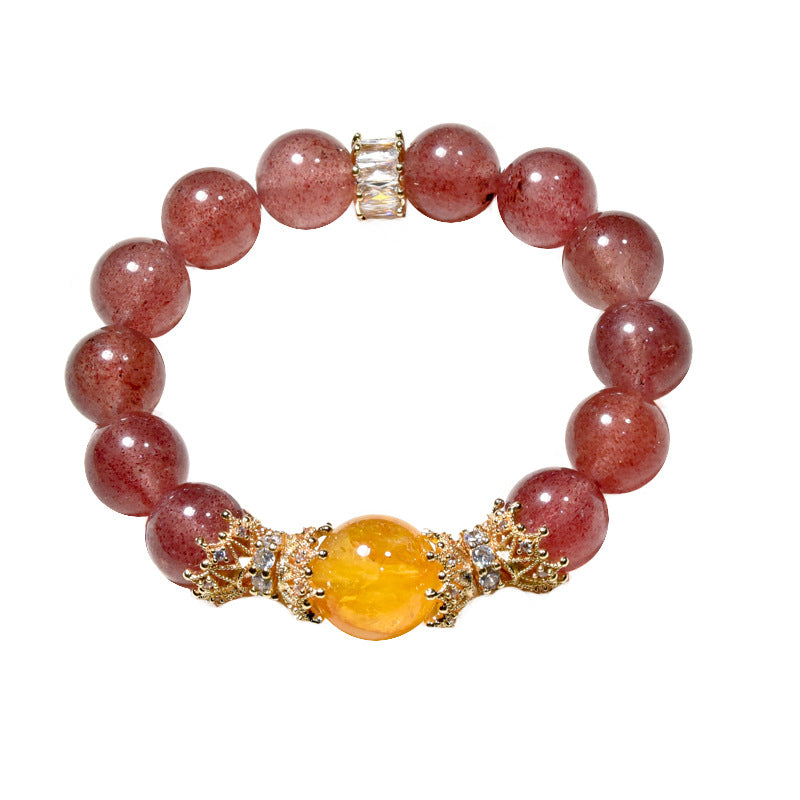 Natural strawberry crystal bracelet fashionable versatile yellow gum flower bracelet.