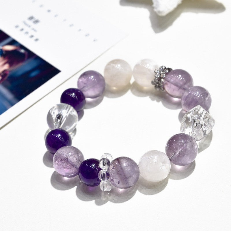 Natural powder crystal aquamarine amethyst bracelet Duobao bracelet.