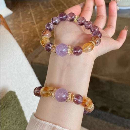 Natural White Moonstone Aquamarine Bracelet Yellow Tower Crystal Shore Amethyst Purple Tower Crystal Citrine Bracelet
