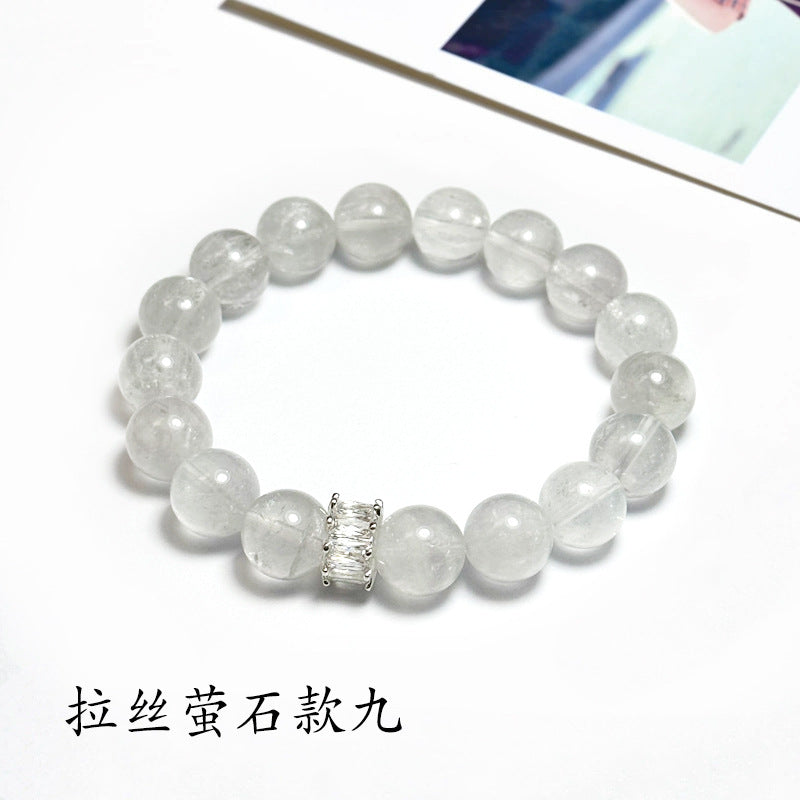 Natural brushed fluorite bracelet, blue light color fluorite crystal bracelet with micro-inlaid beads DIY fashion jewelry.