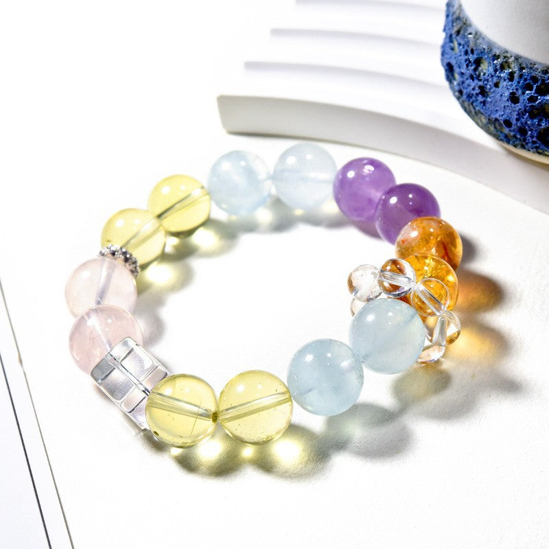 Natural powder crystal aquamarine amethyst bracelet Duobao bracelet.