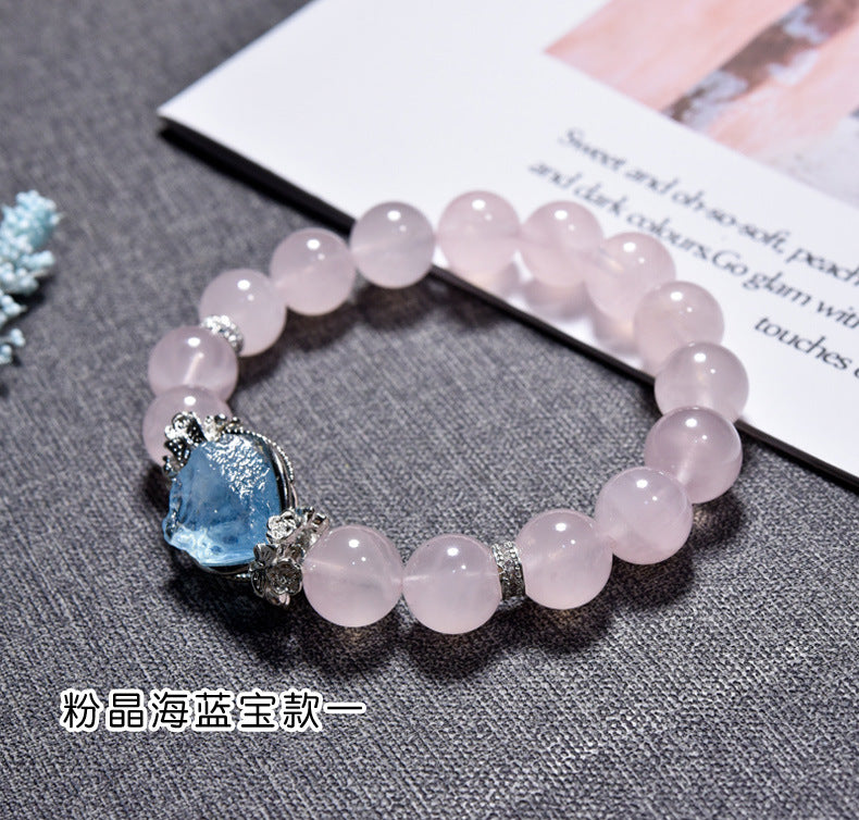 Natural powder crystal bracelet recruit peach blossom light luxury sweet beautiful woman