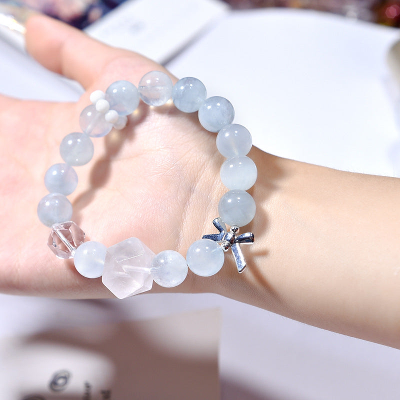 Natural aquamarine bracelet, milk white crystal with small fresh bracelet.