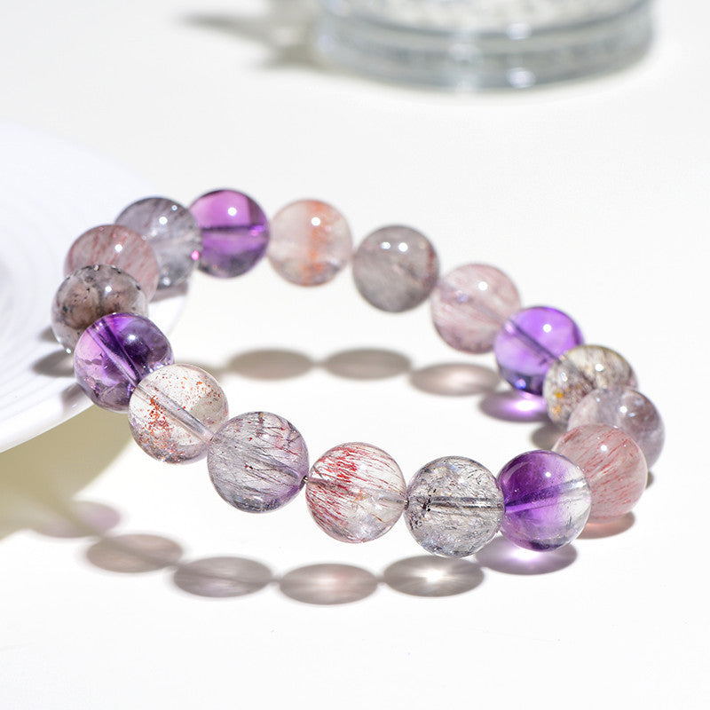 Natural 6A Macaron Super Seven Hair Crystal Round Bead Bracelet