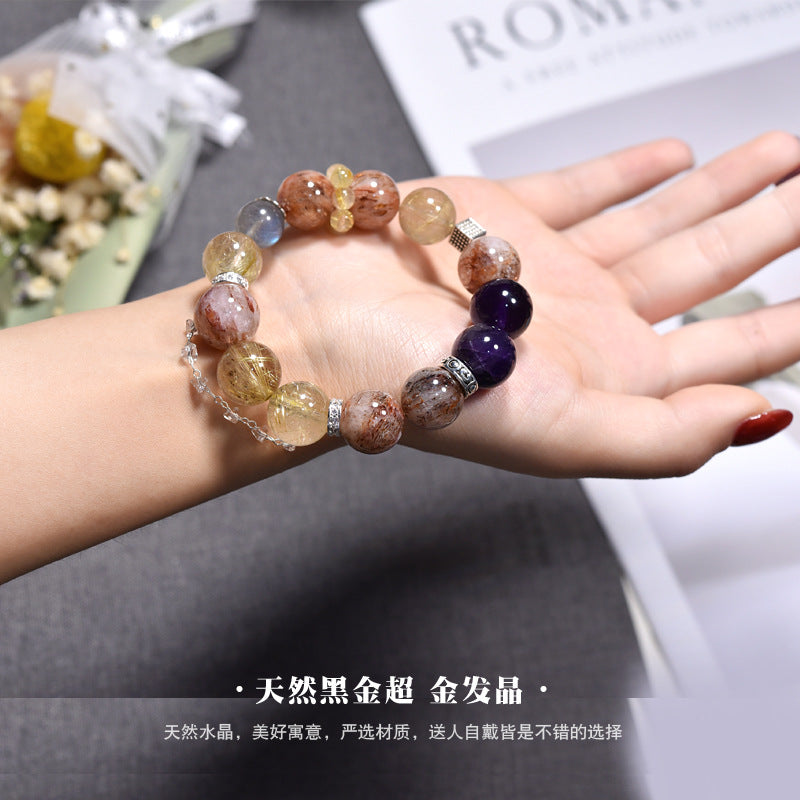 Natural crystal bracelet DIY amethyst black gold super golden hair crystal bracelet.