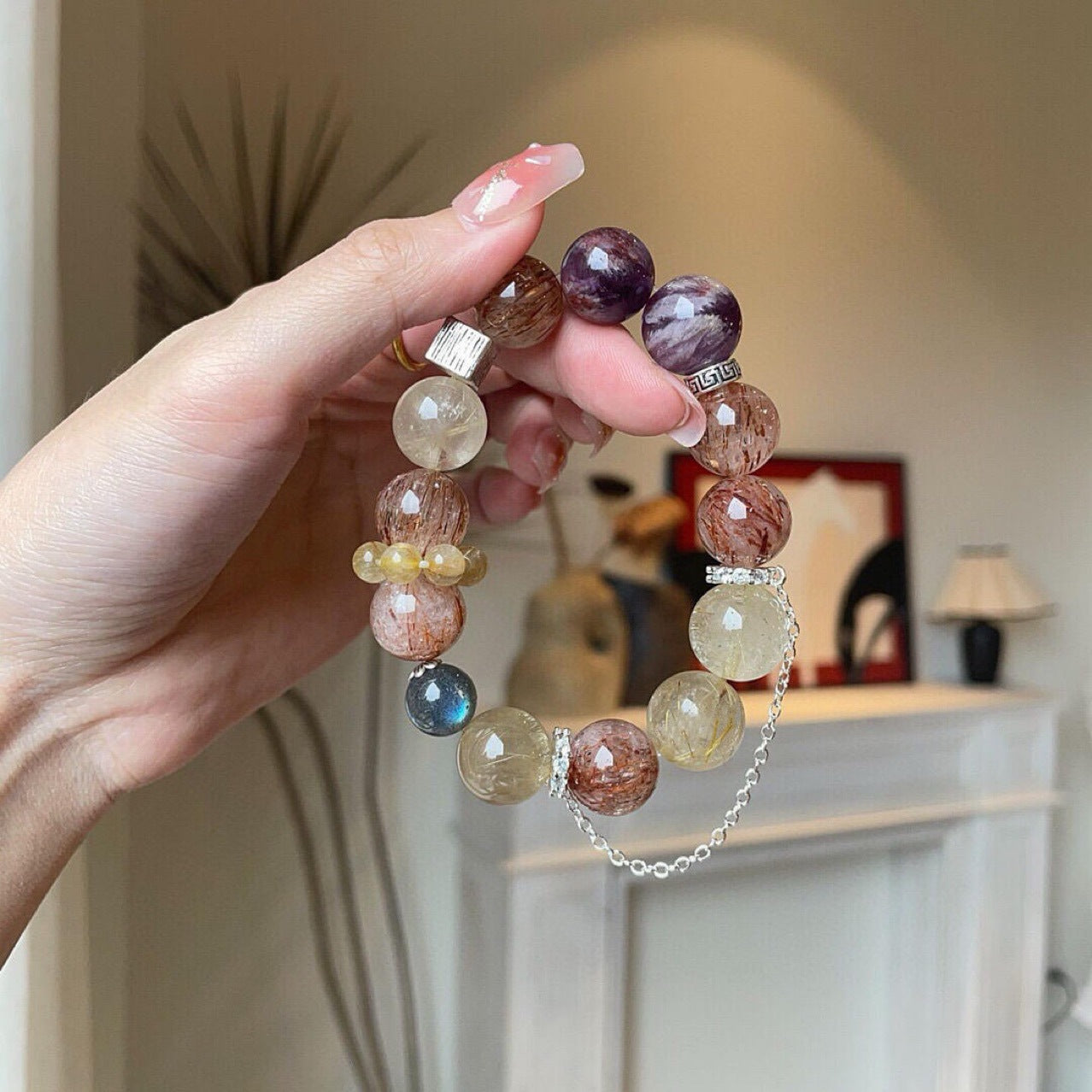 Natural Crystal Bracelet Purple Ghost Moonstone Bracelet Black Gold Ultra Citrine Bracelet
