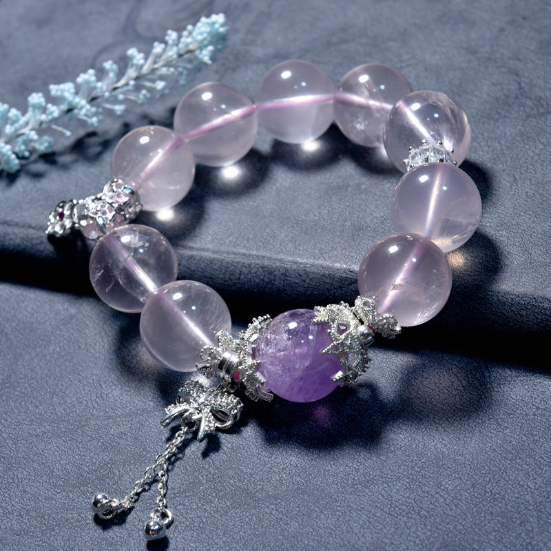Natural powder crystal bracelet beads with micro-inlaid bow bracelet color retention accessories DIY
