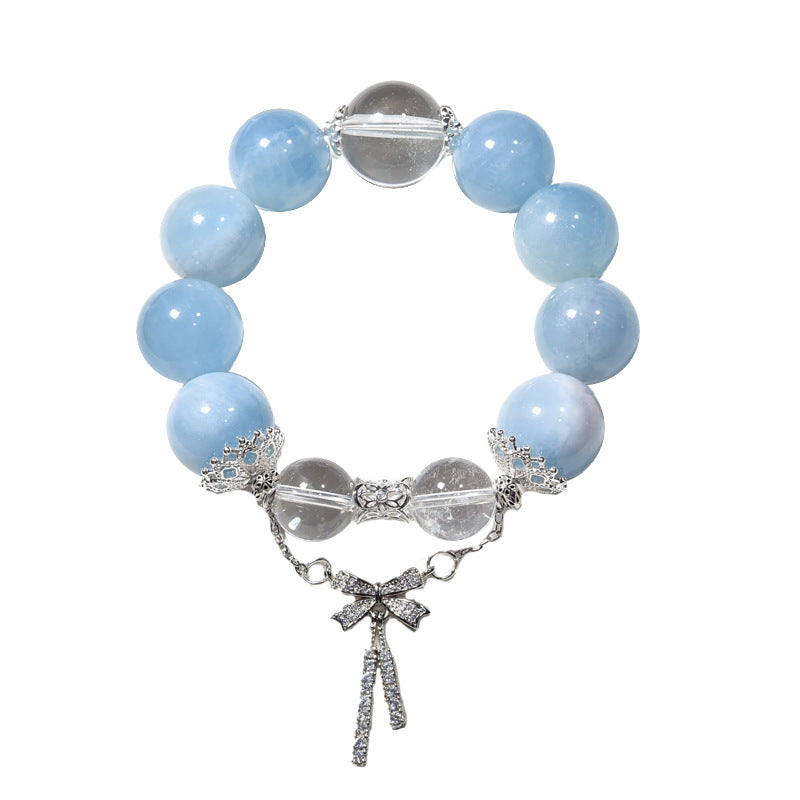 Natural amethyst bracelet micro-inlaid bow niche light luxury powder crystal aquamarine bracelet.