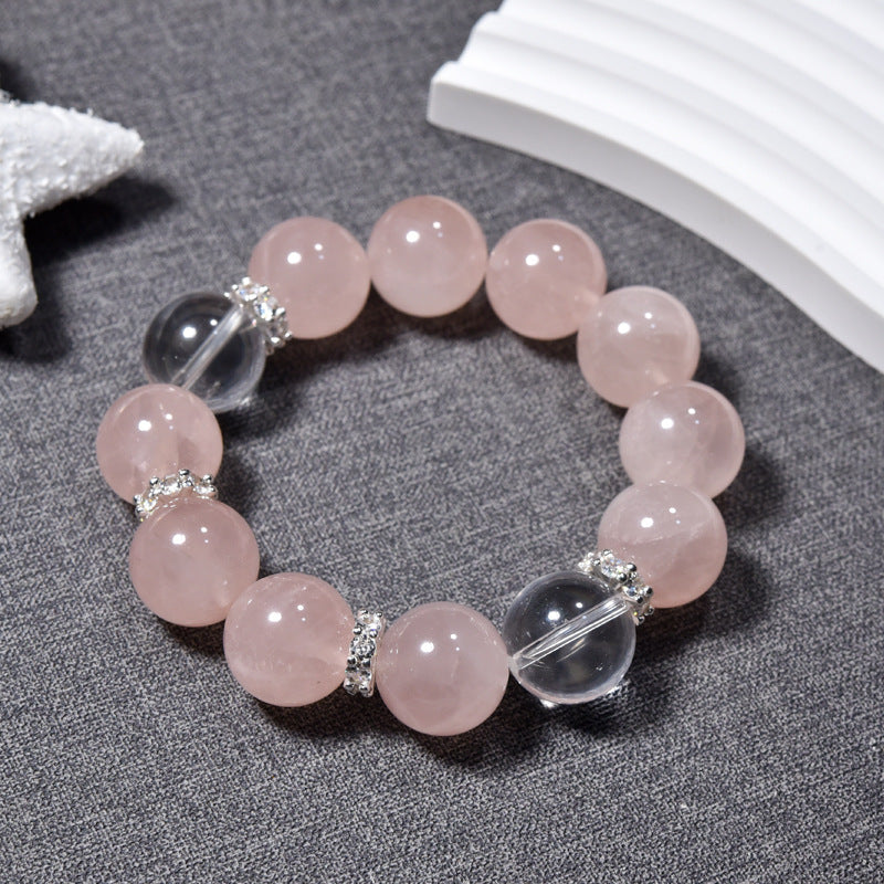 Horse powder bracelet, peach blossom luck powder crystal bracelet, white crystal transfer beads, sweet and beautiful women's bracelet.