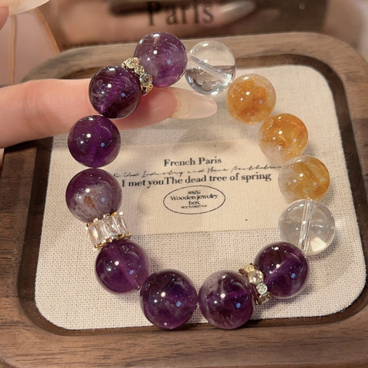 Good luck ashore amethyst bracelet, girls' natural yellow tower crystal bracelet, light luxury high-end crystal jewelry.