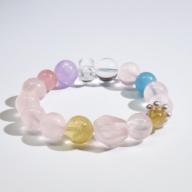 Natural Rainbow Duobao Bracelet Women's White Crystal Aquamarine Powder Crystal Citrine Beaded Bracelet Small Fresh Jewelry