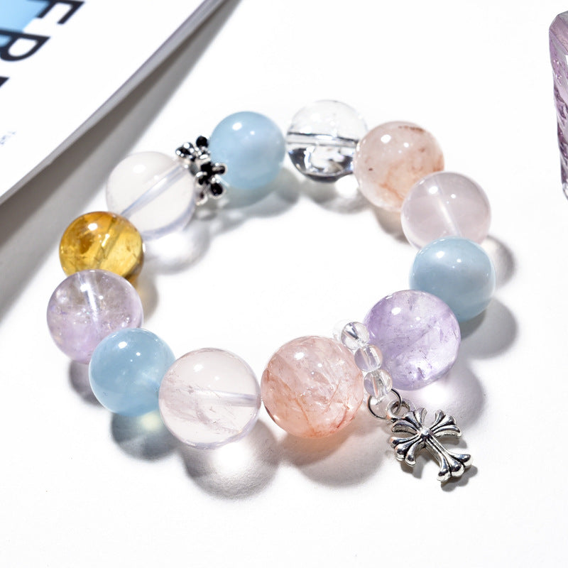 Natural powder crystal aquamarine amethyst bracelet Duobao bracelet.