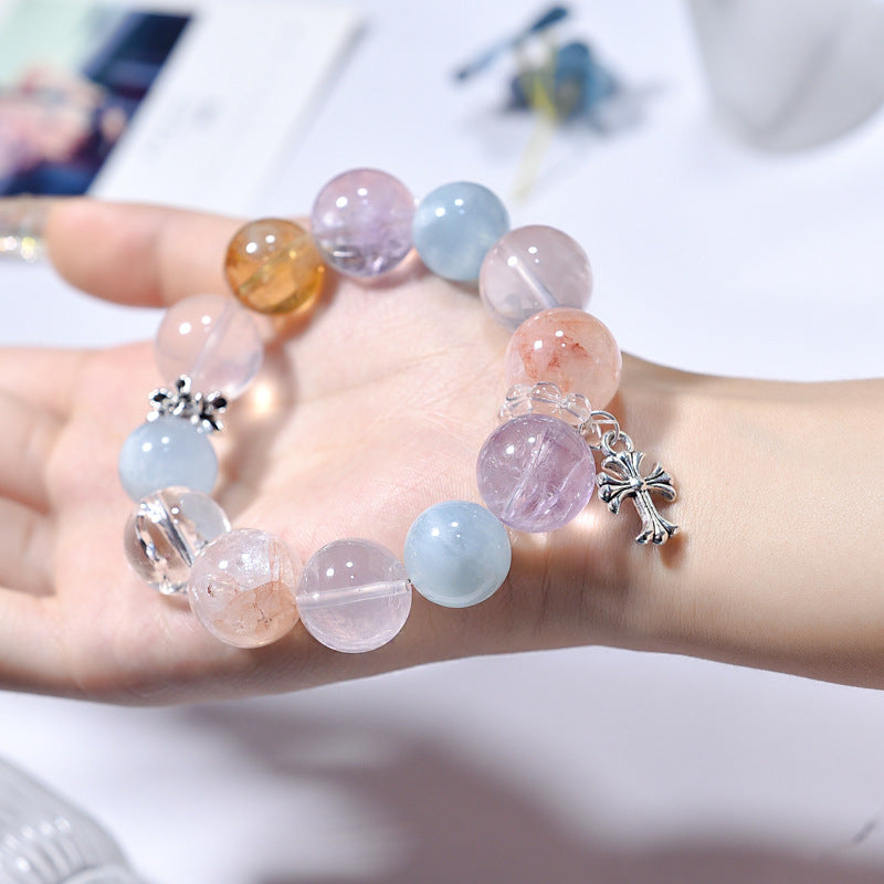 Natural powder crystal aquamarine amethyst bracelet Duobao bracelet.