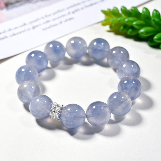 Natural brushed fluorite bracelet, blue light color fluorite crystal bracelet with micro-inlaid beads DIY fashion jewelry.