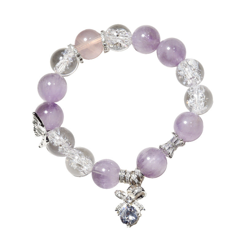 Natural purple rabbit fur crystal bracelet with butterfly accessories design amethyst bracelet
