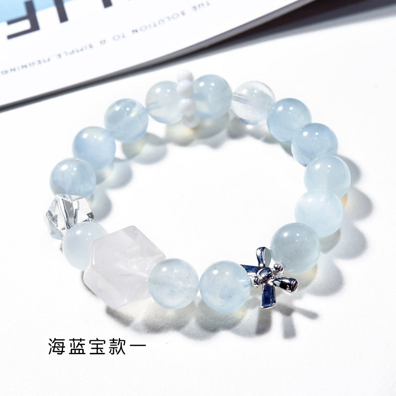 Natural aquamarine bracelet, milk white crystal with small fresh bracelet.