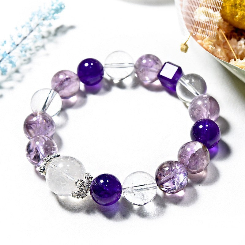 Natural powder crystal aquamarine amethyst bracelet Duobao bracelet.