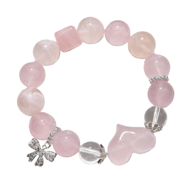 Natural original design pink crystal bracelet, snowflake ghost bracelet, love charm peach blossom bracelet.